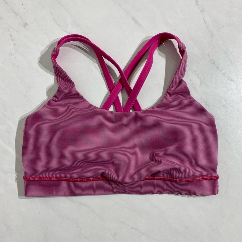Lululemon sports bra pink/gray stripes size 6